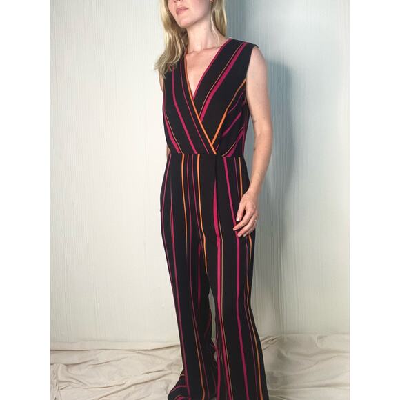 DIANE VON FURSTENBERG Striped Crossover Multicolor Sleeveless Jumpsuit US 8 - Picture 3 of 14